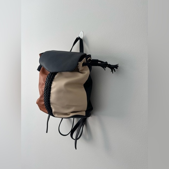 Lionel Brown & Black & Cream Color Backpack Travel Bag Soft Faux Leather - Picture 4 of 16